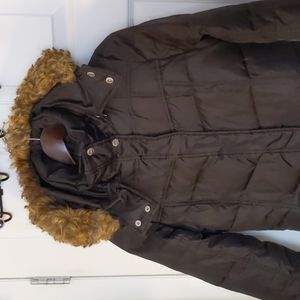 Sz.XS Michael Kors Black Quilted Brown Fur Hood